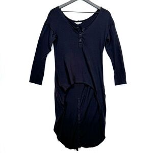 Womens Cotton High Low Maxi Top Black Medium 3/4 Sleeve Henley Teen Football